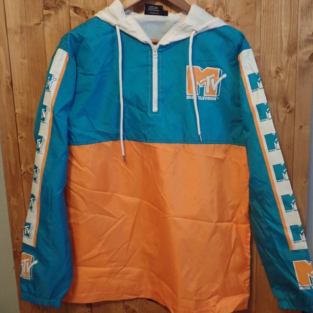 MTV Music Mens Windbreaker Hooded Pullover Size M
